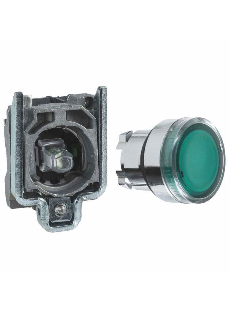 Harmony XB4 Przycisk zielony, kryty kompletny podświetl. O22 samopowrotny 1NO 24V