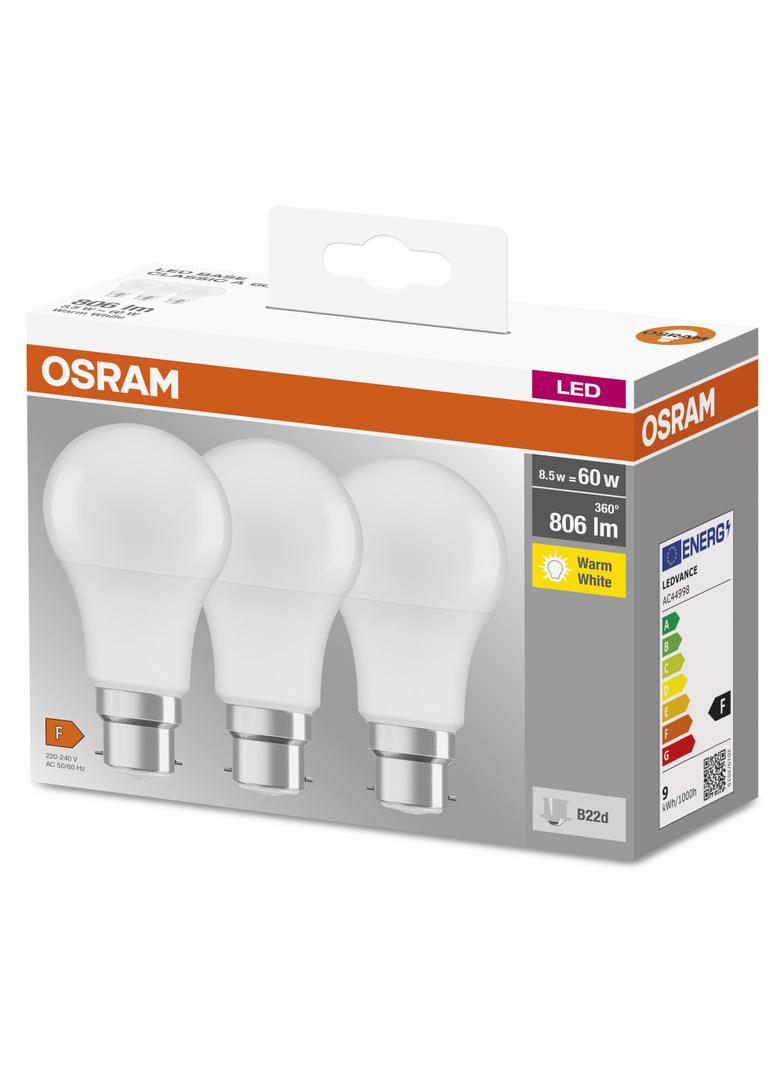 Lampa LED BASE Classic A60 8,5W/827 230V plastik B22D FS3 OSRAM