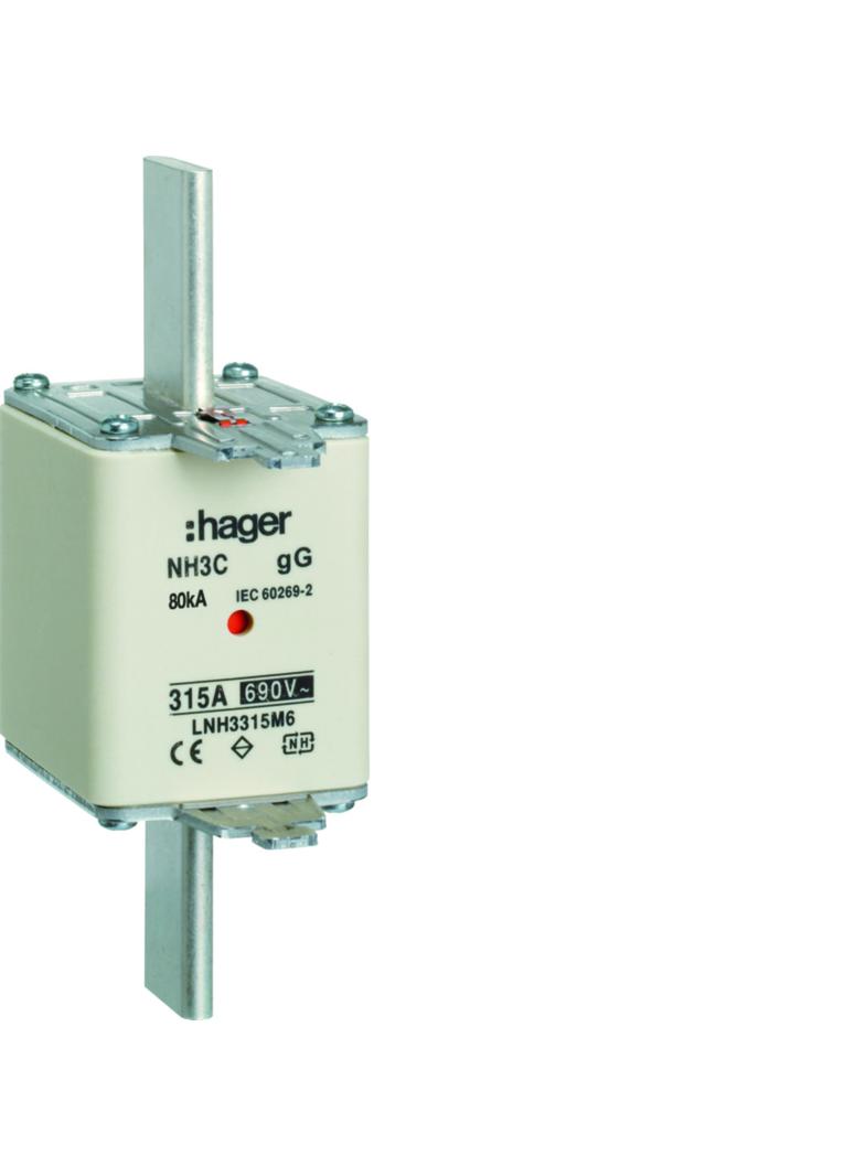 Wkładka bezp. nożowa NH3 wsk.podw. uchwyt nieiz. gG 315A 690VAC LNH3315M6 HAGER