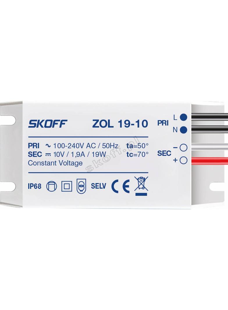 Zasilacz typ ZOL19-10 | 100 - 240 V AC / 10 V DC | 50 Hz | 1,9 A | 19 W | IP 68