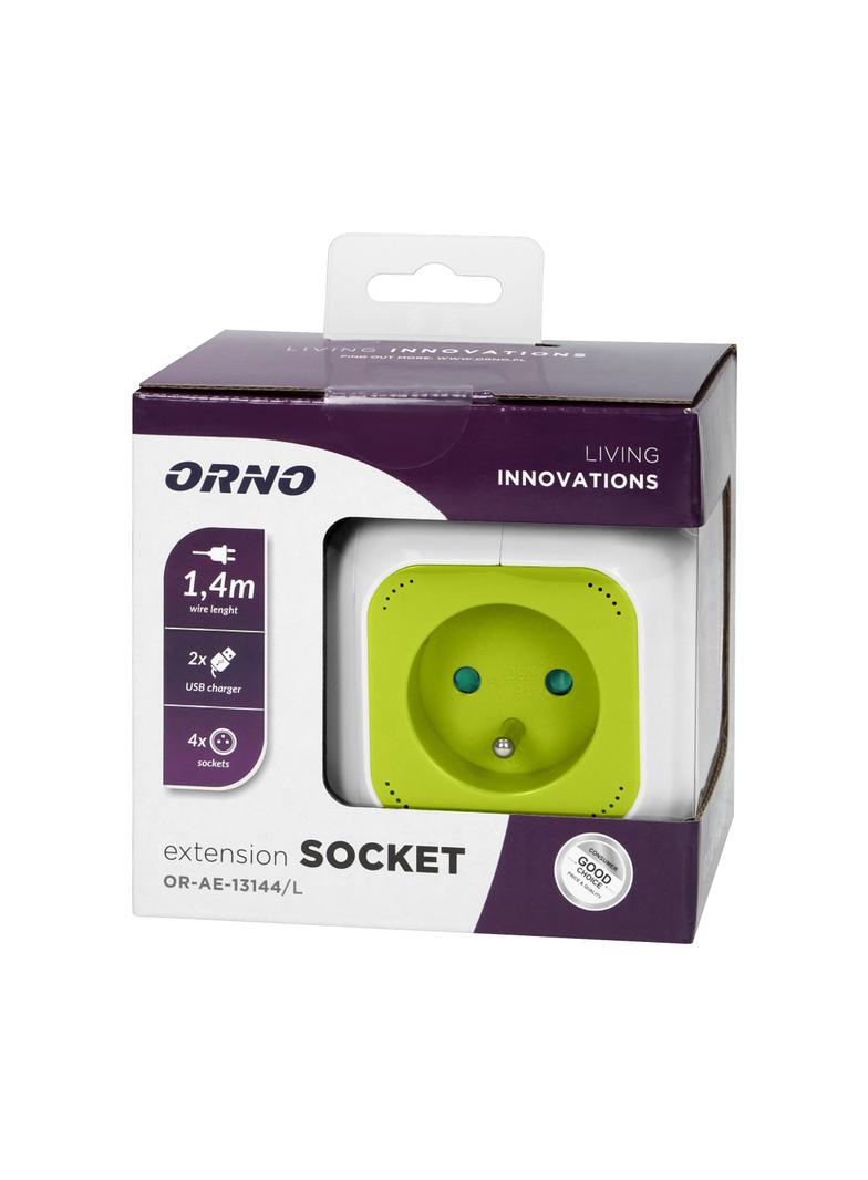 Przedłużacz Kostka 4x2P+Z 2xUSB H05VV-F 3x1mm2 1,4m limonkowy OR-AE-13144/L ORNO