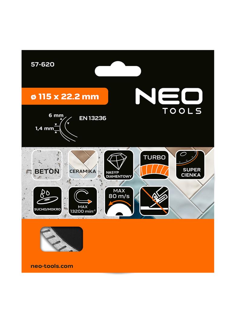 Tarcza diamentowa 115 x 22.2 mm, turbo super cienka