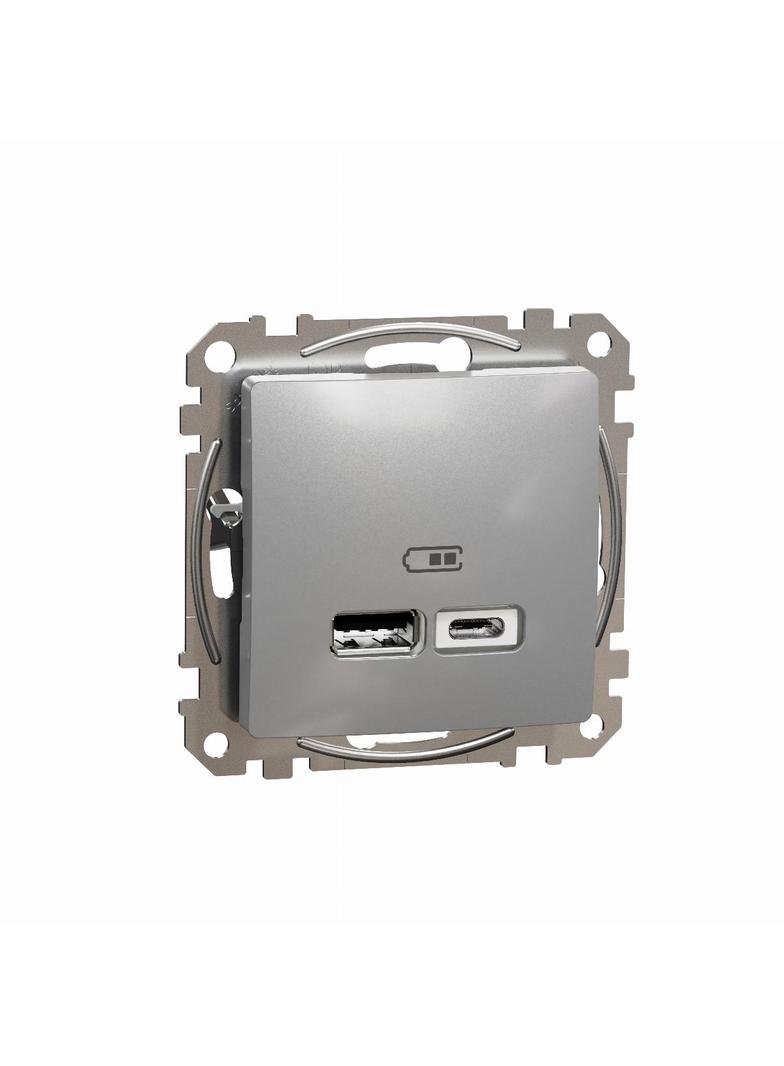 Sedna Design & Elements, gniazdo ładowania USB A+C 2,4A, srebrne aluminium
