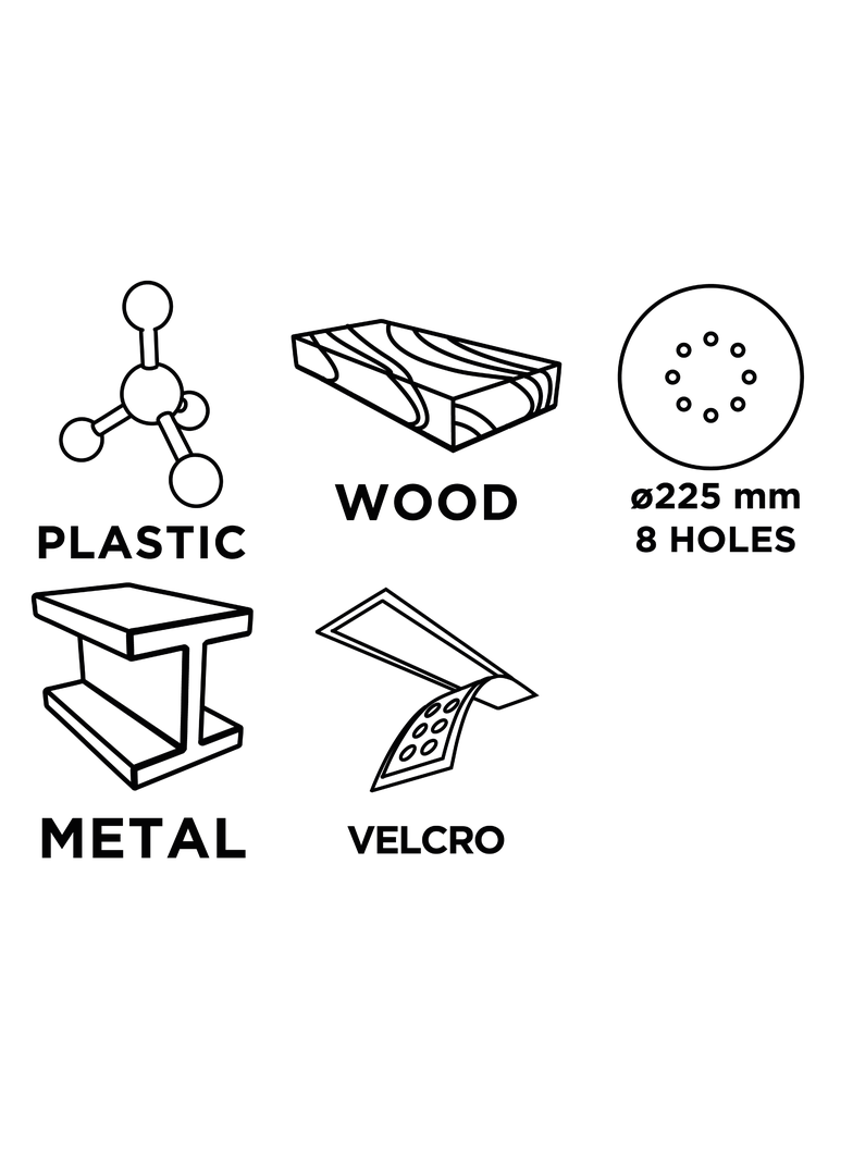 Krążki ścierne 225 mm, K80, 5 szt., z otworami