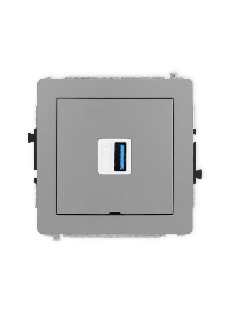 DECO Mechanizm gniazda pojedynczego USB A-A 3.0, bez pola opisowego szary mat