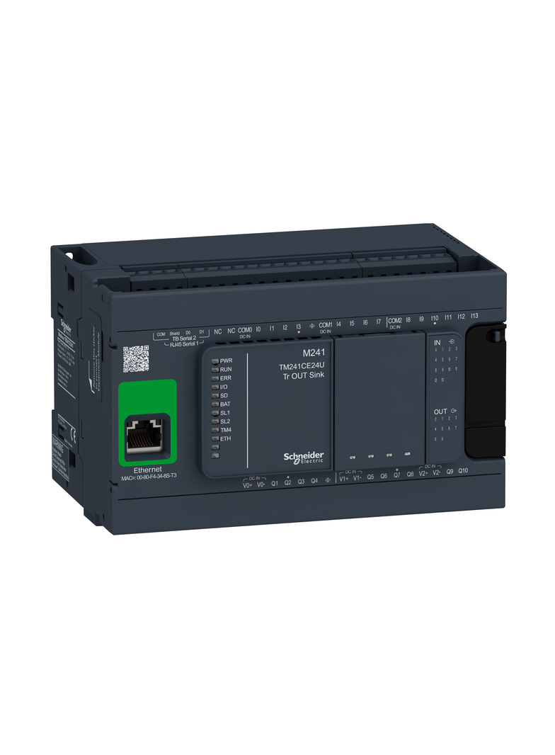 Modicon M241, sterownik, RJ45, Ethernet, 14 wejść, 10 wyjść tranzystorowych NPN, 24 VDC