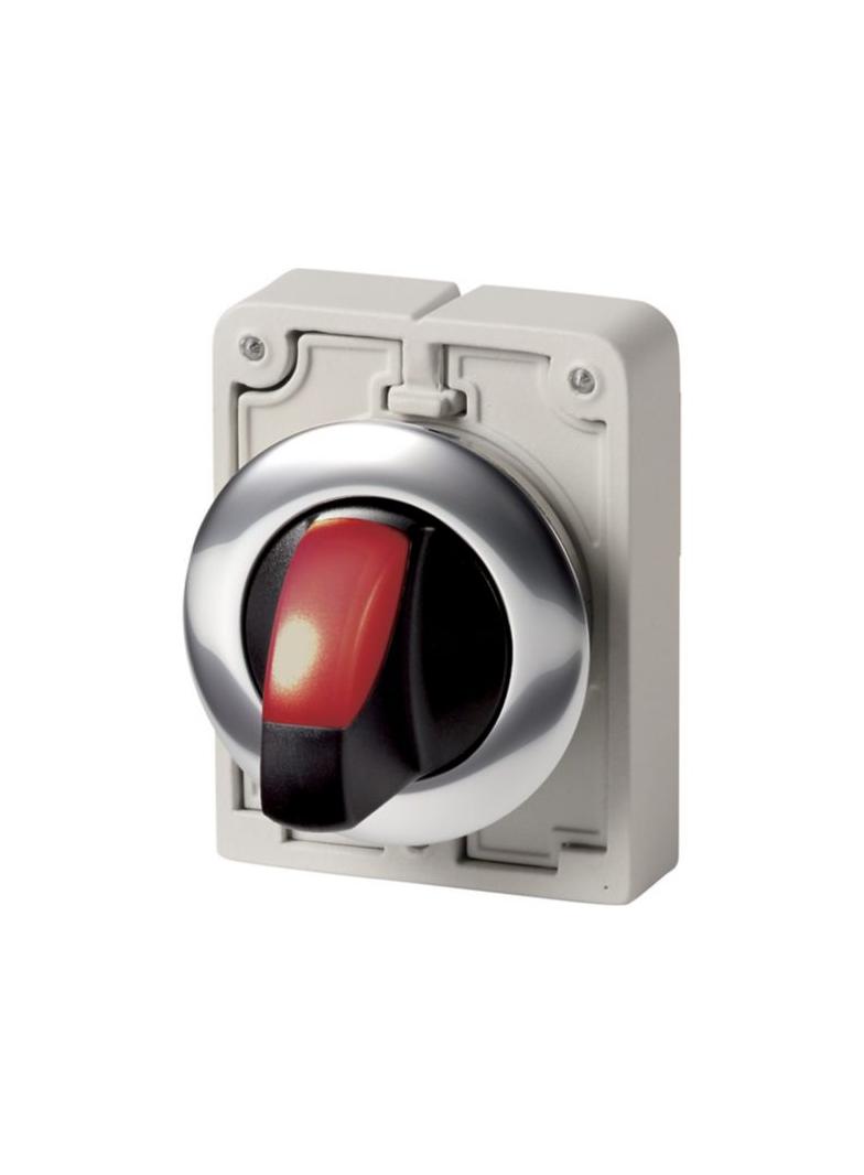 M30C-FWRLK3-R Przełącznik piórkowy podświetlany 30mm czerwony 3 położeniowy bez samopowrotu 187133 E
