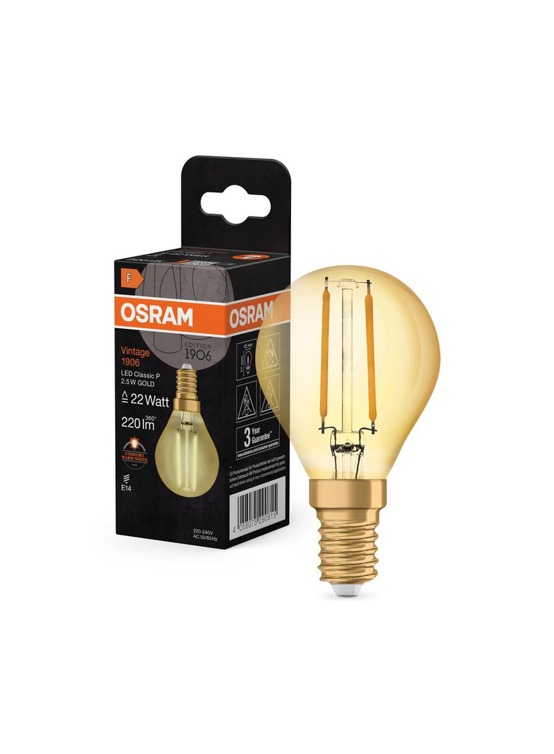 Lampa LED Vintage 1906 CL P Filament szkło przezroczyste GOLD 22 non-dim 2,5W 824 E14