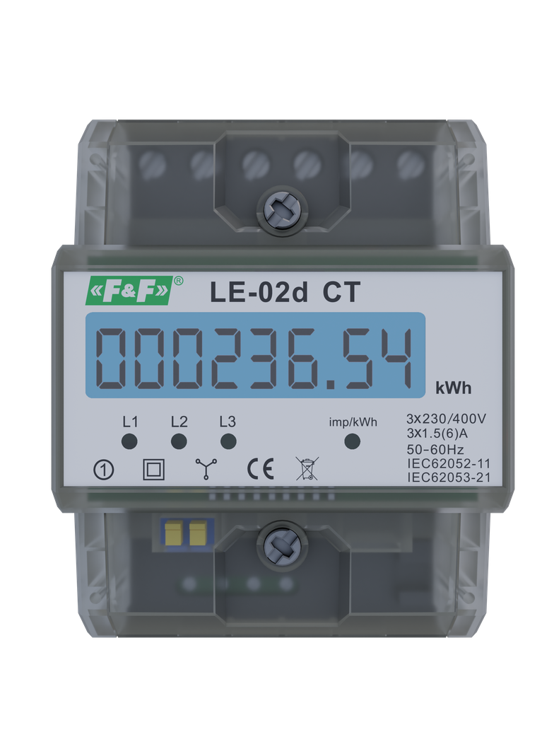 Licznik energii elektrycznej - trójfazowy z programowalną przekładnią wyświetlacz LCD kl.1 LE-02D-CT F&F