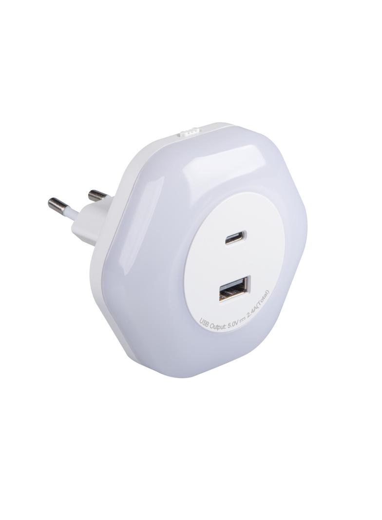 BOLA LED 2xUSB WW W Lampka wtykowa z gniazdem BOLA LED 2XUSB A/C WW W barwa ciepłobiała 3000K kolor