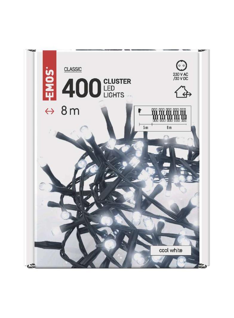 Lampki choinkowe LED Classic jeżyk 400 LED 8m zimna biel IP44 timer D4BC02 EMOS