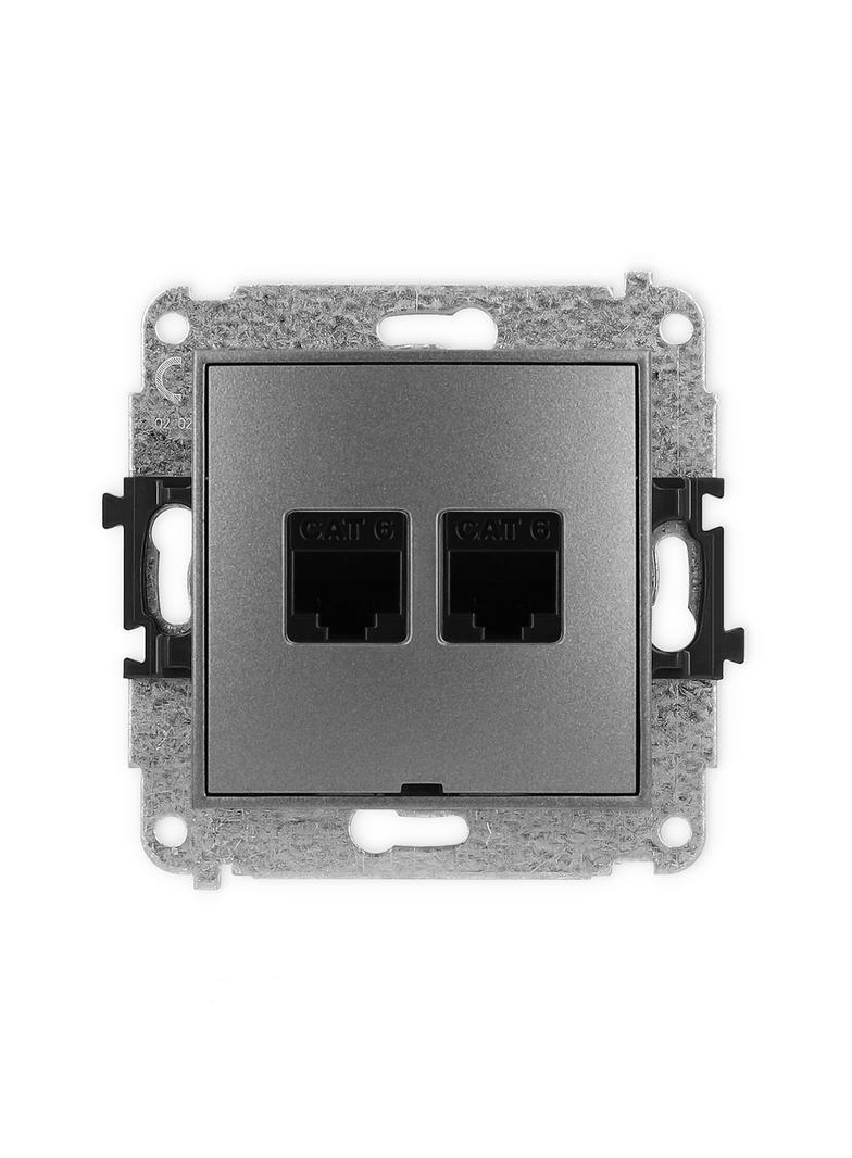 MINI Mechanizm gniazda komputerowego podwójnego 2xRJ45, kat. 6, 8-stykowy, bez pola opisowego grafit