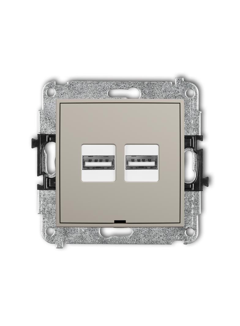 ICON Mechanizm ładowarki USB podwójnej 2xUSB A, 15,5W max., 5V, 3.1A, bez pola opisowego taupe