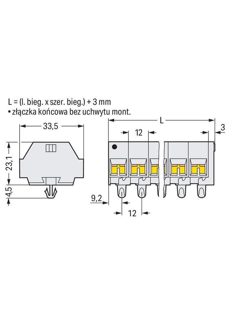 listwa zaciskowa 4-przewod. Ex 4 mm2 5-torowa j-szara stopki montażowe /100szt./ WAGO