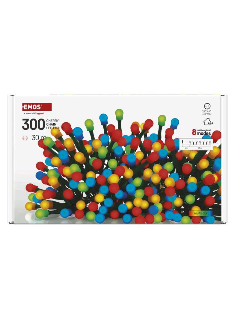 Lampki choinkowe 300 LED cherry 30m multikolor zielony przewód IP44 8 programów timer D5AM24 EMOS
