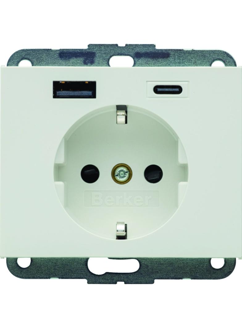 K.1 Gniazdo SCHUKO z ładowarką USB A+C 20W PD, biały połysk