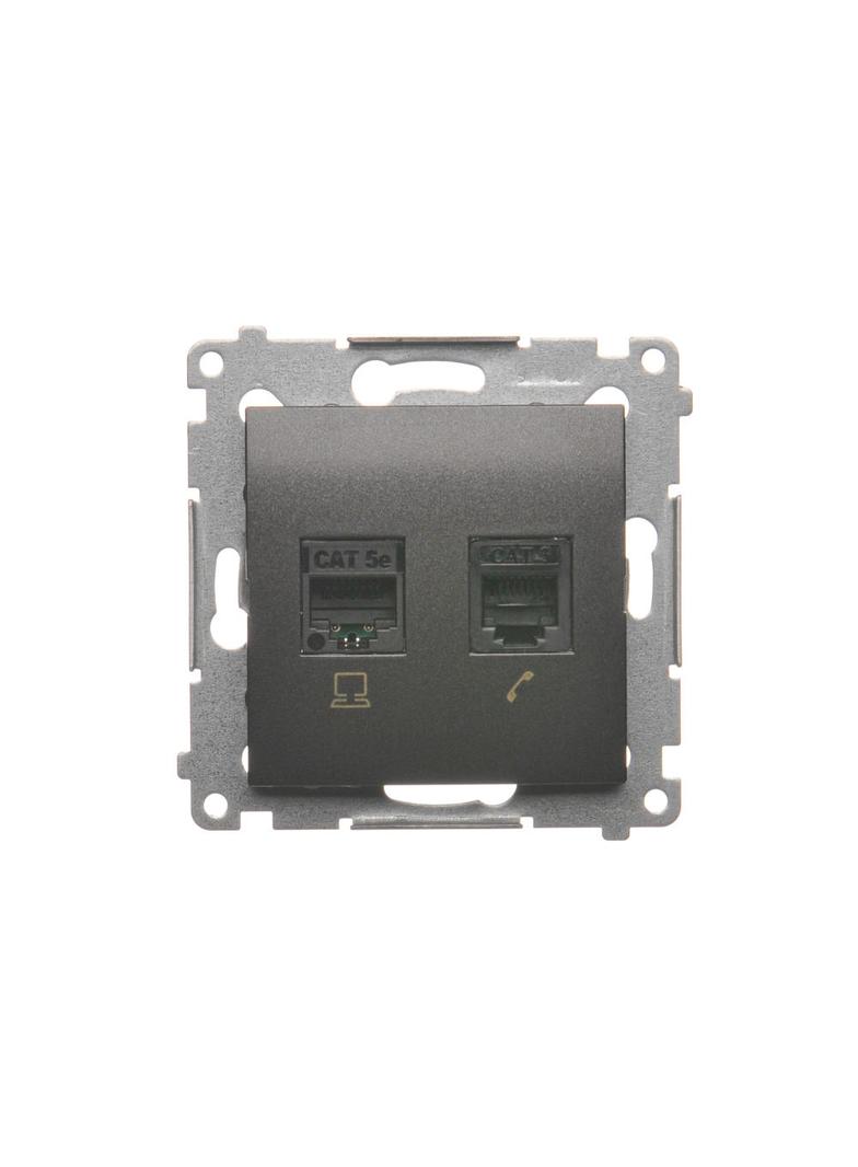 Simon 54 Gniazdo komputerowe RJ45 kategoria 5e + telefoniczne RJ12 antracyt D5T.01/48 KONTAKT