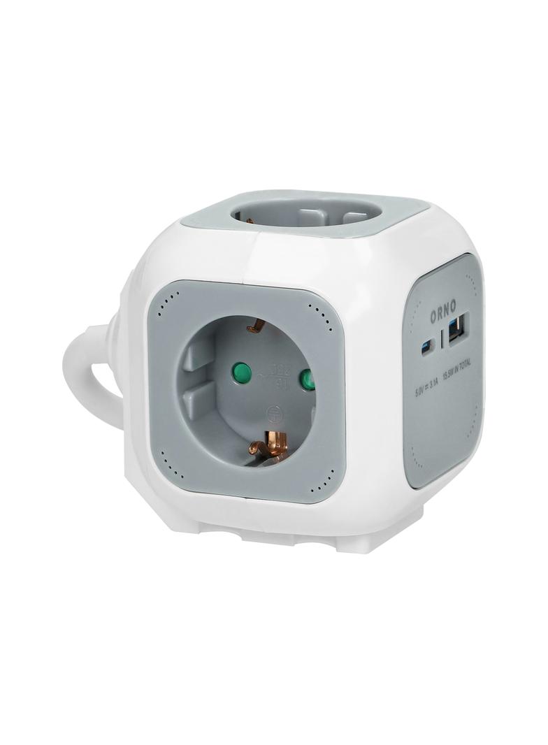 Przedłużacz 4x2P+Z (Schuko) ładowarka USB A+C Quick charge 1,4m H05VV-F 3x1,5mm2 szary OR-AE-13247(G