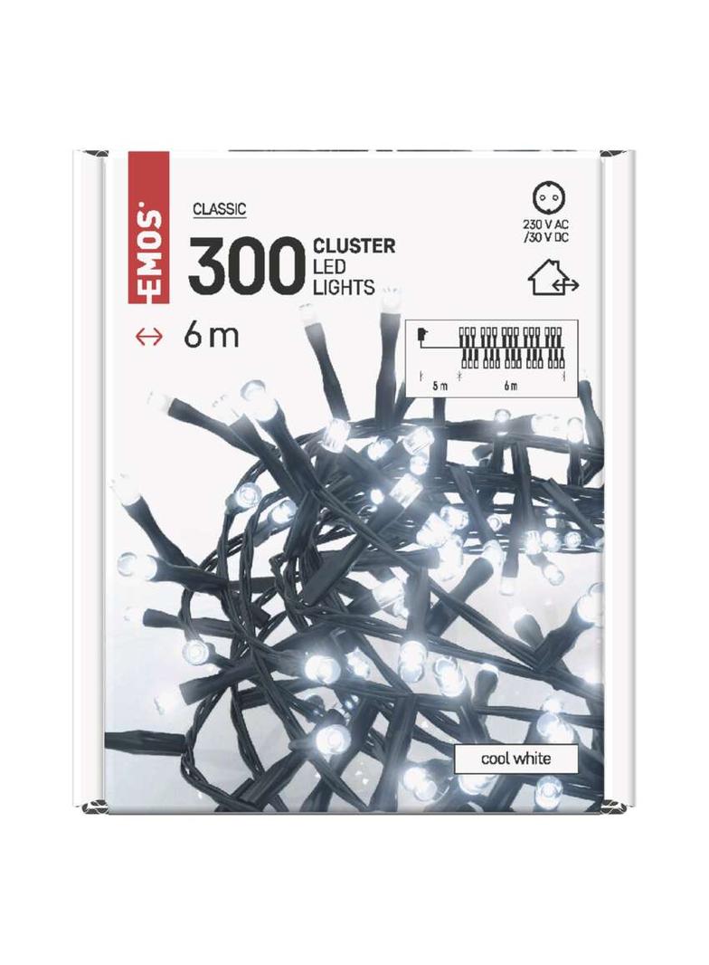 Lampki choinkowe LED Classic jeżyk 300 LED 6m zimna biel czarny IP44 timer D4BC04 EMOS