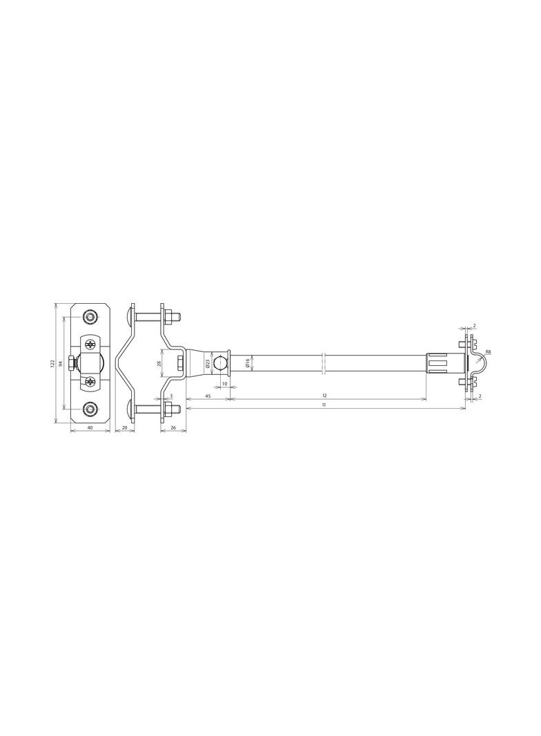 DEHNiso II, Wspornik dystansujący, wariant A, do iglicy 16 mm, ZG-St/tZn / GFK / NIRO