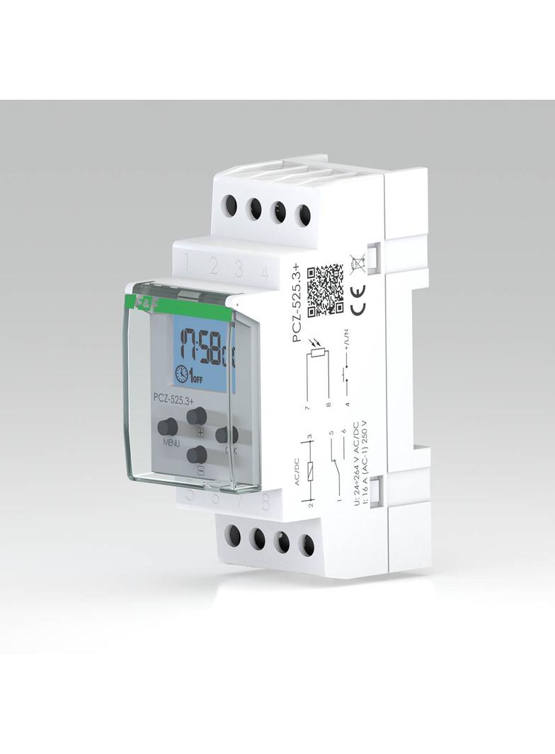PCZ-525.3-PLUS  -  1-kanałowy, programowalny zegar astronomiczny z przerwą nocną, z zewnętrznym wejś