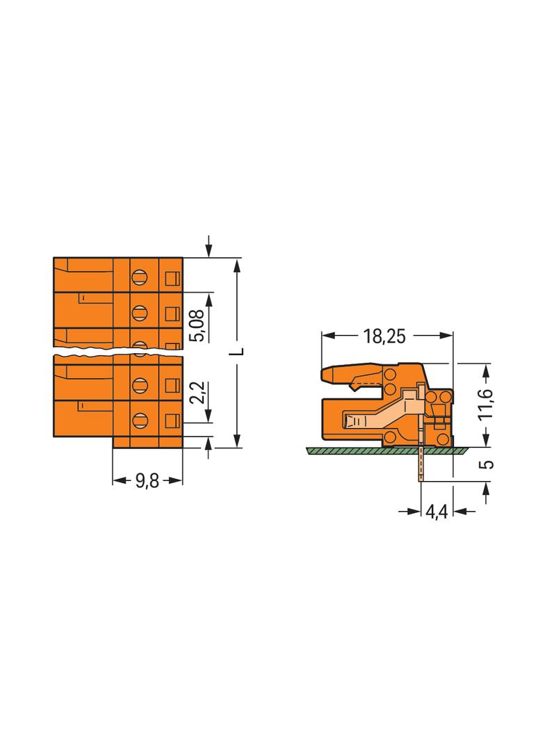 MCS-MIDI Classic gniazdo kątowe 24-bieg. pomarańczowe raster 5,08 mm