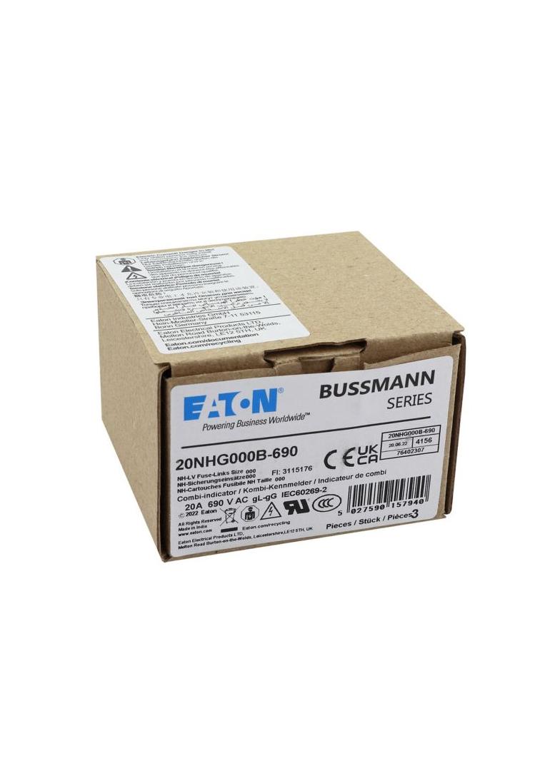 NH FUSE 20AMP 690V gG SIZE 000 Wkładka NH000 20A 690V GL/GG podwójny wskaźnik 20NHG000B-690 EATON