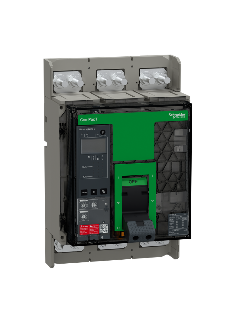 Wyłącznik, ComPacT NS1250N, 50kA przy 415VAC, 3P, stacjonarny, sterowanie ręczne, MicroLogic 2.0E, 1