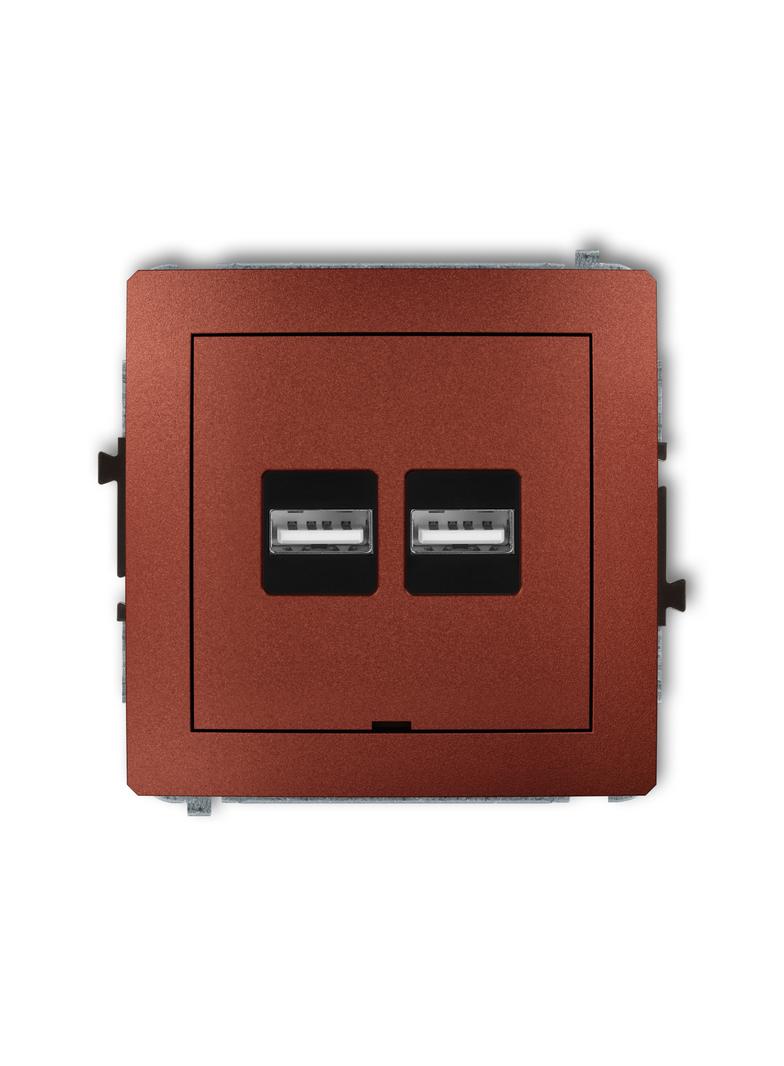 DECO Mechanizm ładowarki USB podwójnej 2xUSB A, 15,5W max., 5V, 3.1A, bez pola opisowego brązowy met