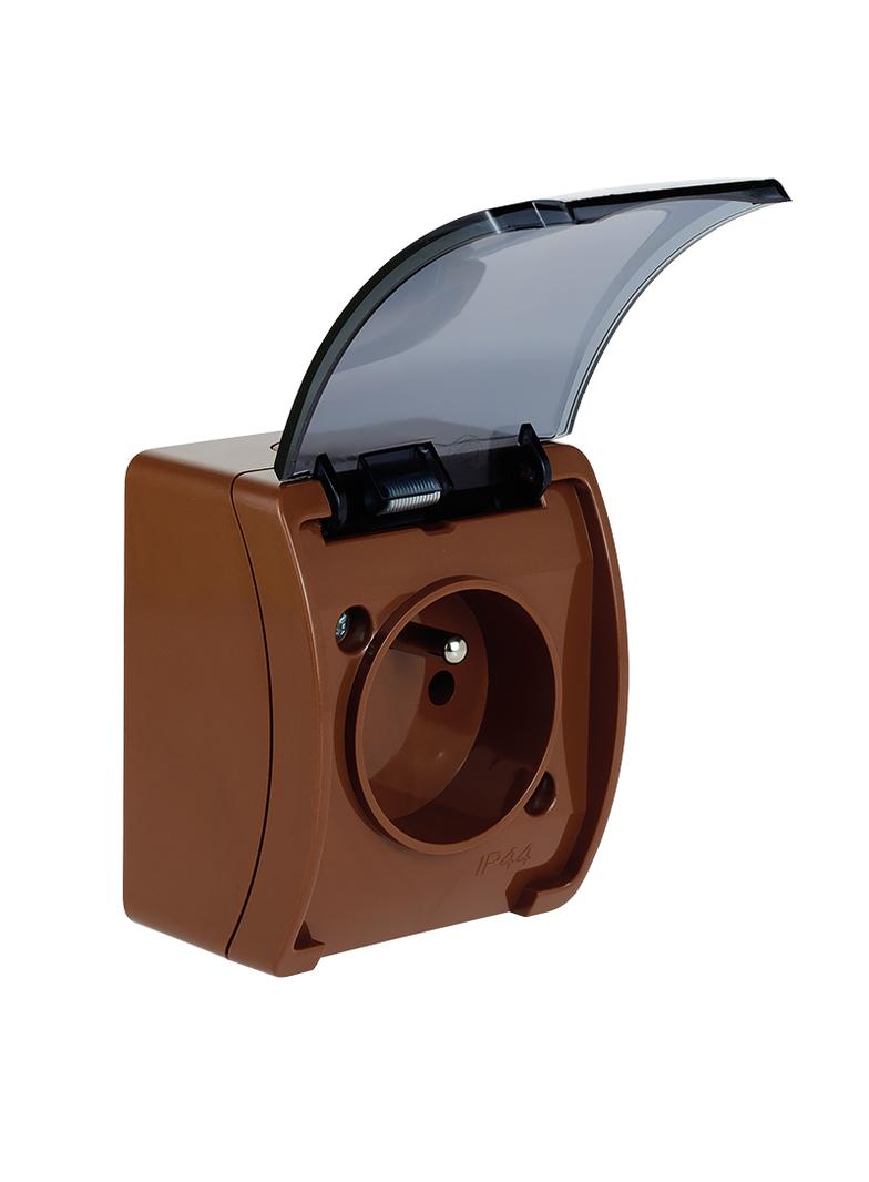 VG-Koala Gniazdo pojedyncze Z-ziemieniem (2P+Z) n/t IP44 brąZ- klapką dymną VG 161-52 61.377 OPATÓWE