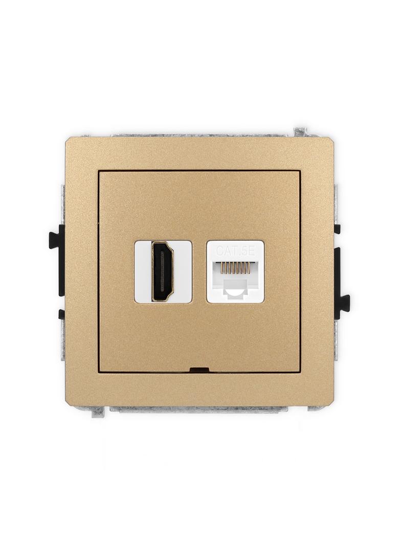 DECO Mechanizm gniazda pojedynczego HDMI 2.0 + gniazda komp. poj. 1xRJ45, kat. 5e, 8-stykowy, bez po