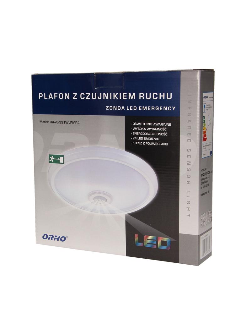 Plafon ZONDA LED EMERGENCY z czujnikiem ruchu 24 SMD5730 12/1,2W 800/80lm 4000K IP20 poliwęgla OR-PL