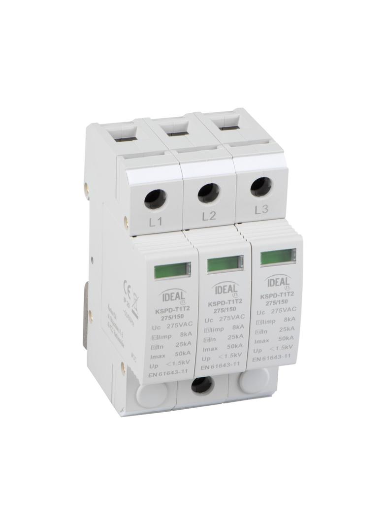 Ogranicznik przepięć B+C Typ 1+2 3P 25kA 1,5kV limp=8kA KSPD-T1T2 275/150 IDEAL 36315 KANLUX