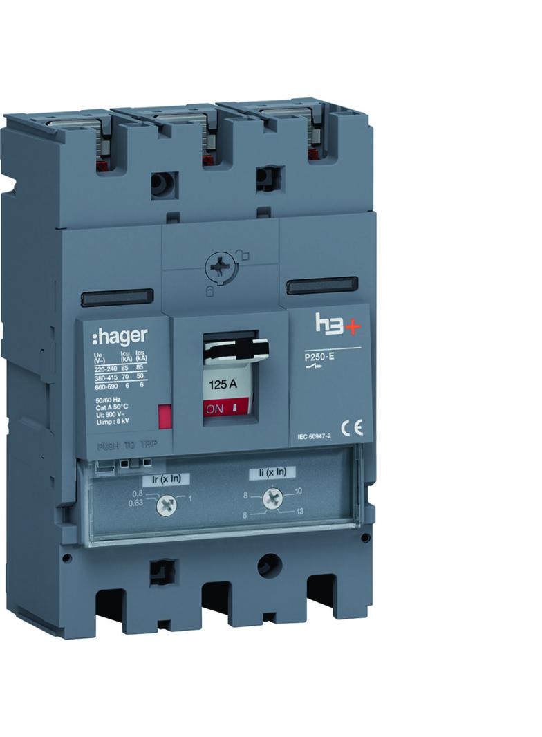 MCCB Wyłącznik mocy h3+ P250 3P 125A 70kA TM HET125DR HAGER