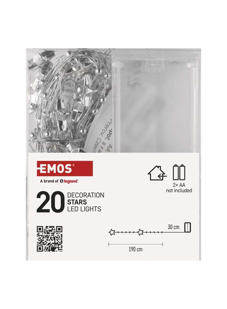 Lampki choinkowe gwiazdki 20 LED 2x AA, ciepła biel, srebrny przewód, IP20, timer DCGW07 EMOS