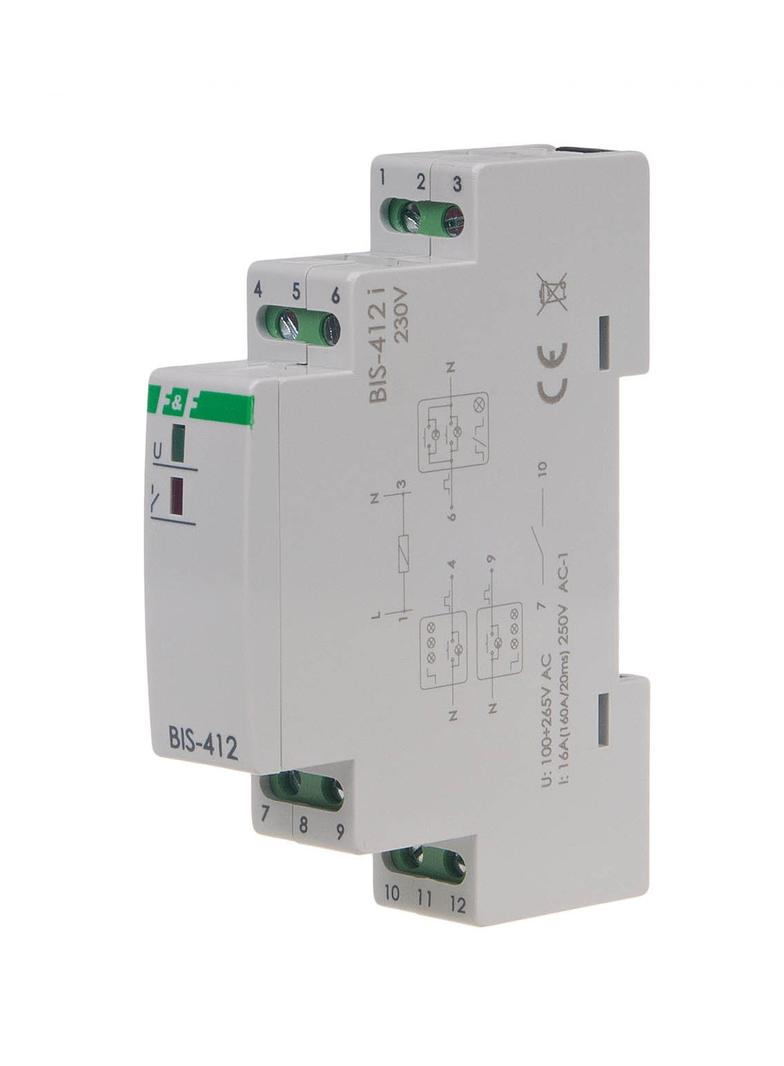 Przekaźnik bistabilny grupowy na szynę DIN z przekaźnikiem inrush 160A/20ms BIS-412-LED F&F