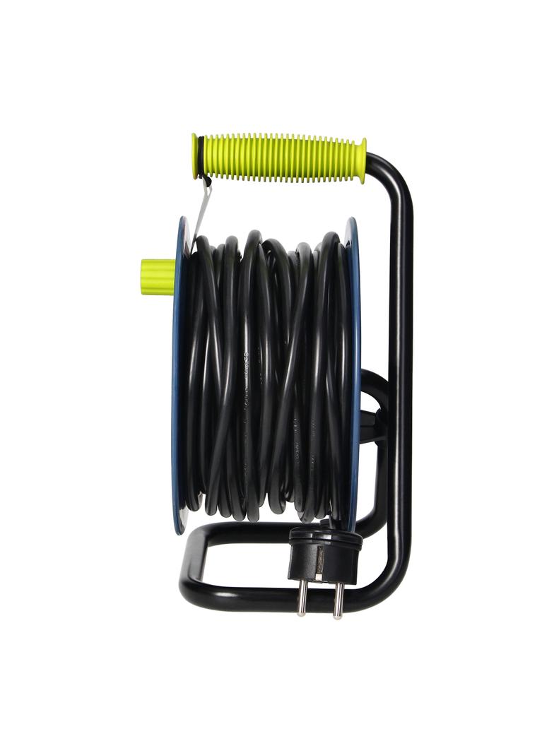 Przedłużacz bębnowy MINI, 4 gniazda 2P+Z, metalowy stojak, polwinit H05VV-F 3x1mm2 , długość 15m, limonkowy OR-AE-1339/L ORNO