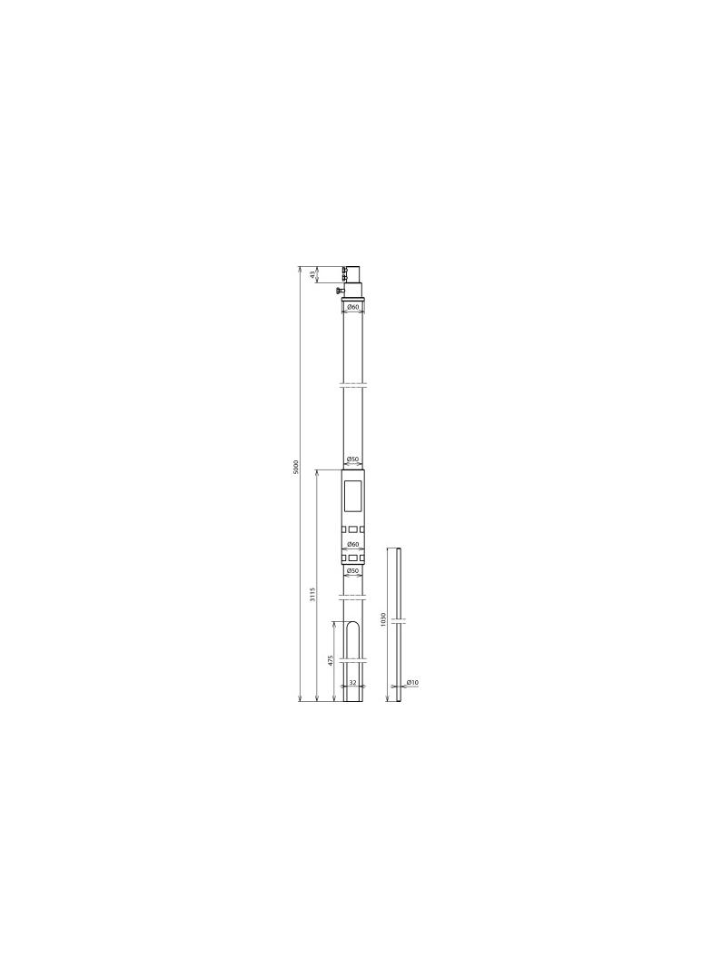 Rura wsporcza fi 50 mm dł. 5000 mm, GFK/Al, z iglicą fi 10 mm o dł. 1000 mm