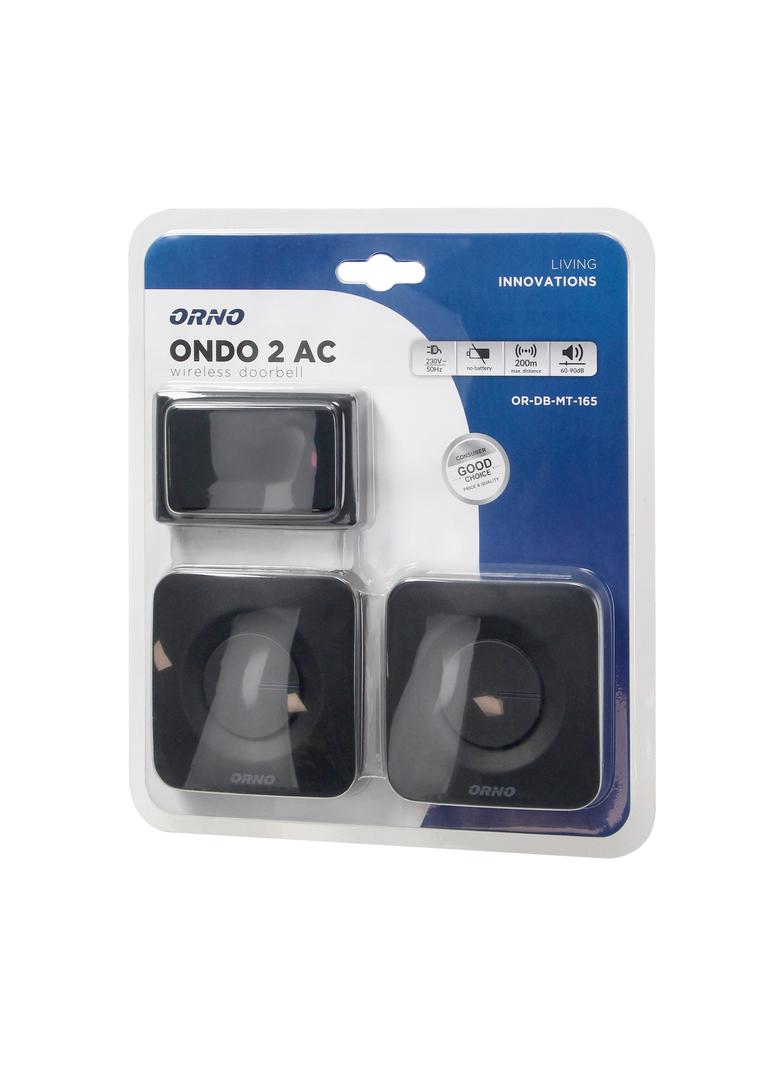 Dzwonek bezprzewodowy ONDO 2 AC z dwoma odbiornikami sieciowy przycisk bezbateryjny learning syst OR