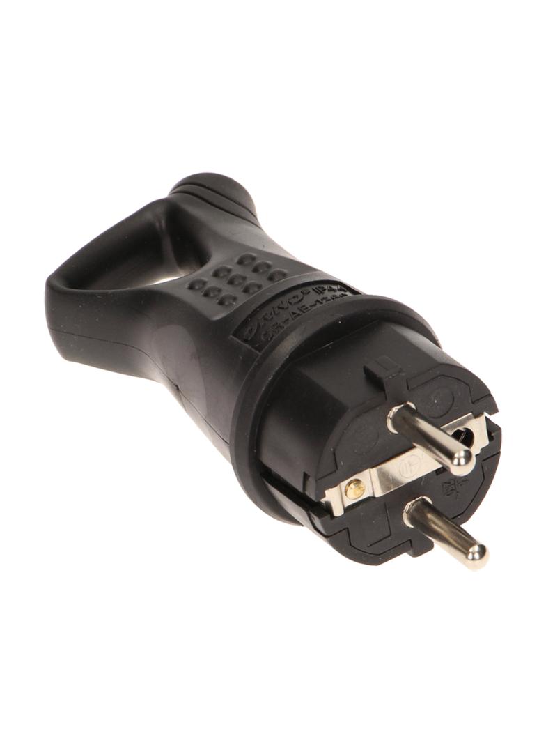 Bryzgoszczelna wtyczka gumowa Uni-Schuko z uchwytem, IP44, czarna, ,16A, 230V OR-AE-1369 ORNO