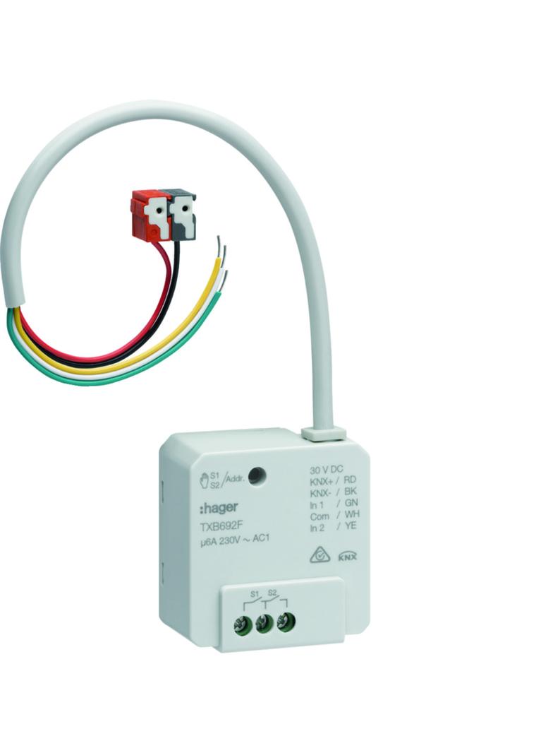 KNX e/s Sterownik załączający/żaluzjowy 2-/1-krotny + wejście 2-krotne p/t 6 A TXB692F HAGER