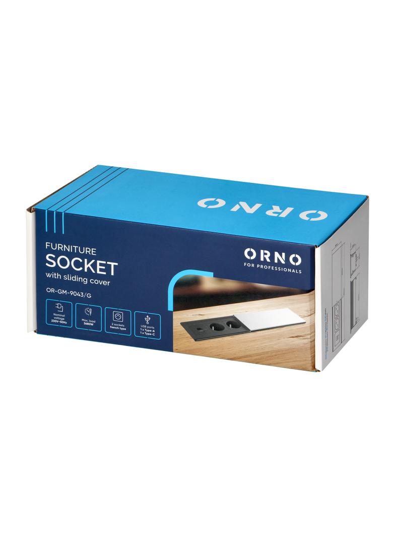 Gniazdo wpuszczone w blat przesuwana pokrywa 2 gniazda USB C + USB srebrne 1,8m OR-GM-9043/G ORNO