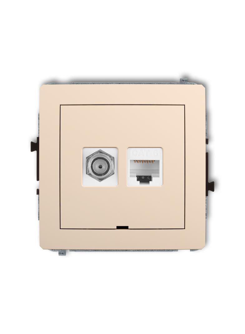 DECO Mechanizm gniazda antenowego poj. typu F (SAT) + gniazda komp. poj. 1xRJ45, kat. 6, 8-stykowy,