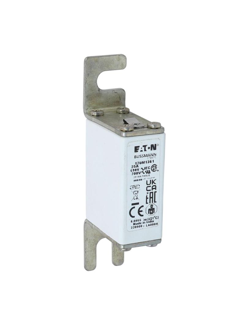 25A 690V IEC gR 000/80 SQ.BODY IND. FUSE Wkładka szybka 25A AC 690V DIN 000 21x40x100 mm, 170M1361 E