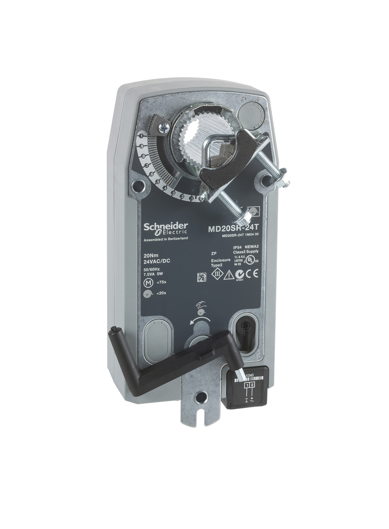 MD10SR, siłownik przepustnicy, sprężyna powrotna, 10 Nm, sterowanie 0-10V, zasilanie 24 VAC/DC, sygn