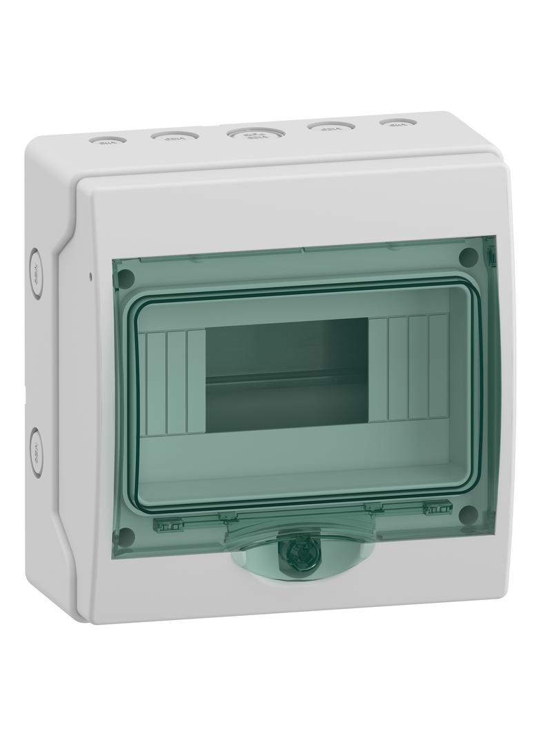 Rozdzielnica natynkowa hermetyczna 1x8 IP65 Mini Mureva (dawna Kaedra) mMRV-1-8-NT-T drzwi transparentne 13443 Schneider