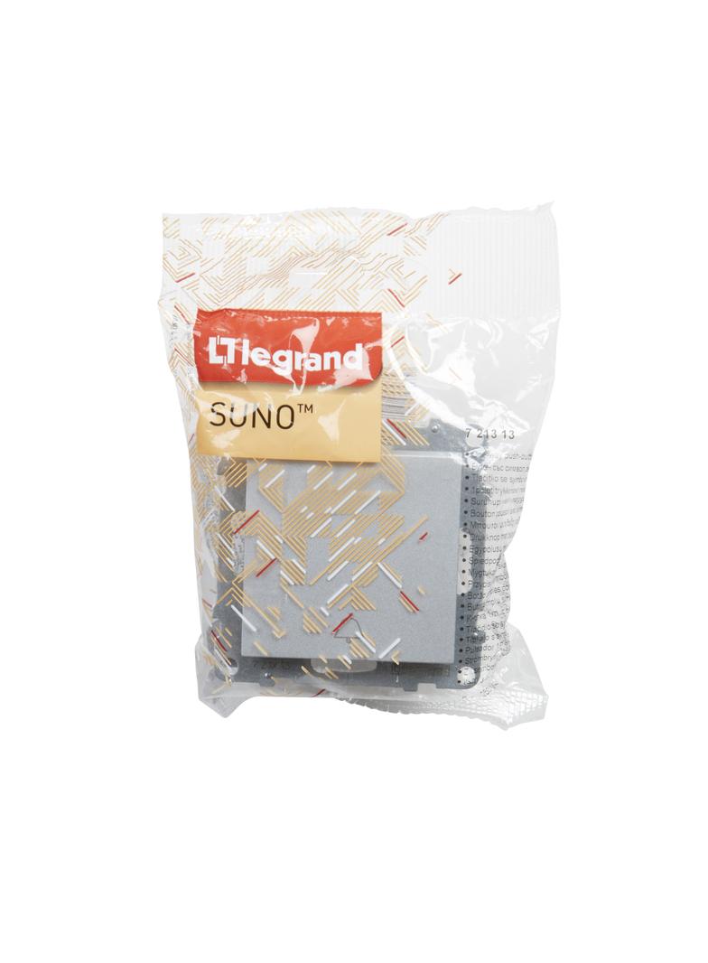 SUNO - Przycisk pojedynczy z symbolem dzwonka - 6 A - 250 V~ - zaciski automatyczne, Aluminium, Legr