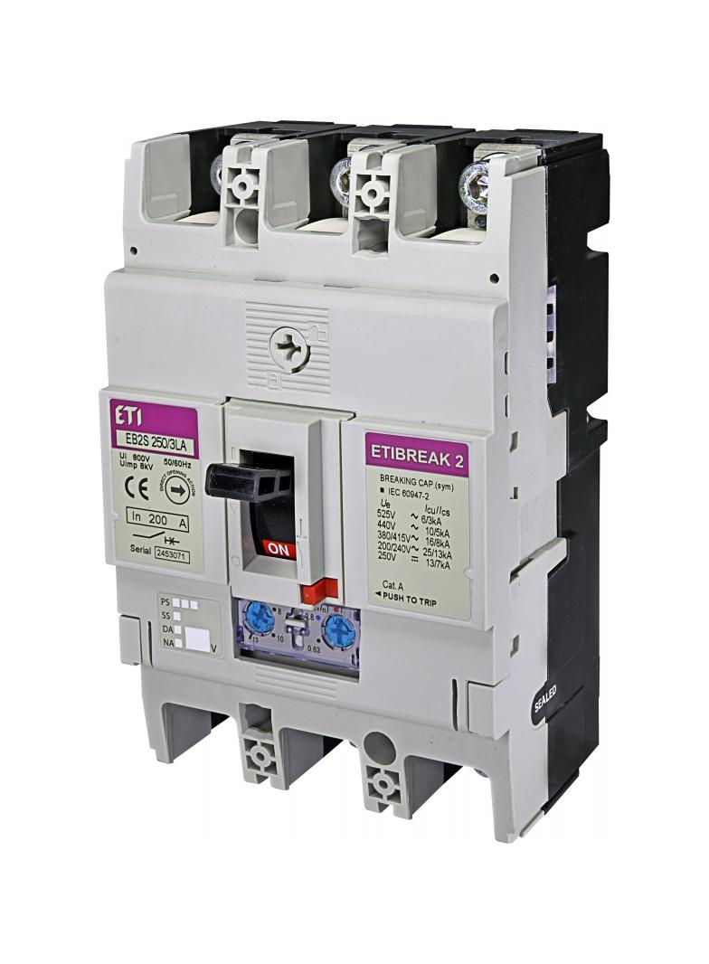 Wyłącznik mocy 3P 16kA wyzw. TM (regul.termiczna i magnetyczna) EB2S 250/3LA 200A 3P 004671887 ETI