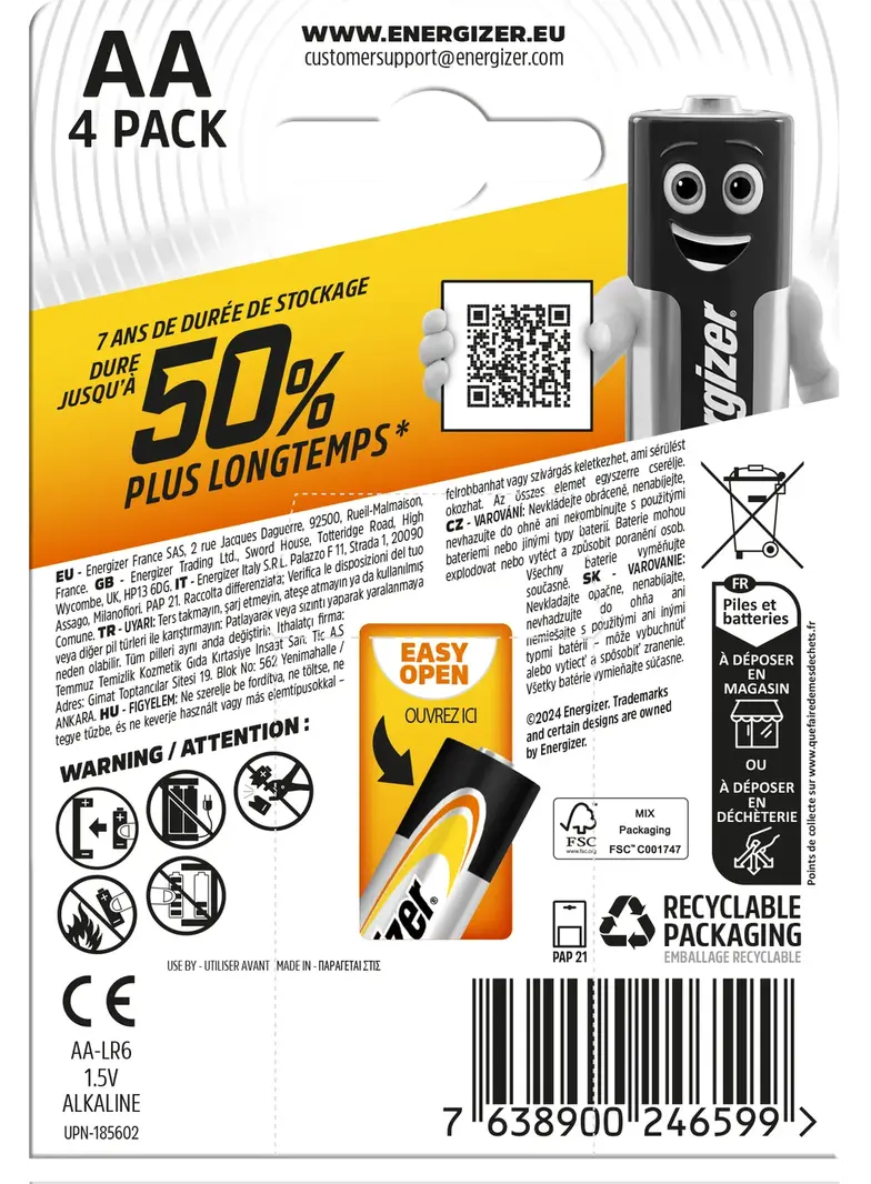 Baterie alkaliczne BASE POWER SEAL AA LR6 /4 szt. ENERGIZER 7,6389E+12 SELVISTA