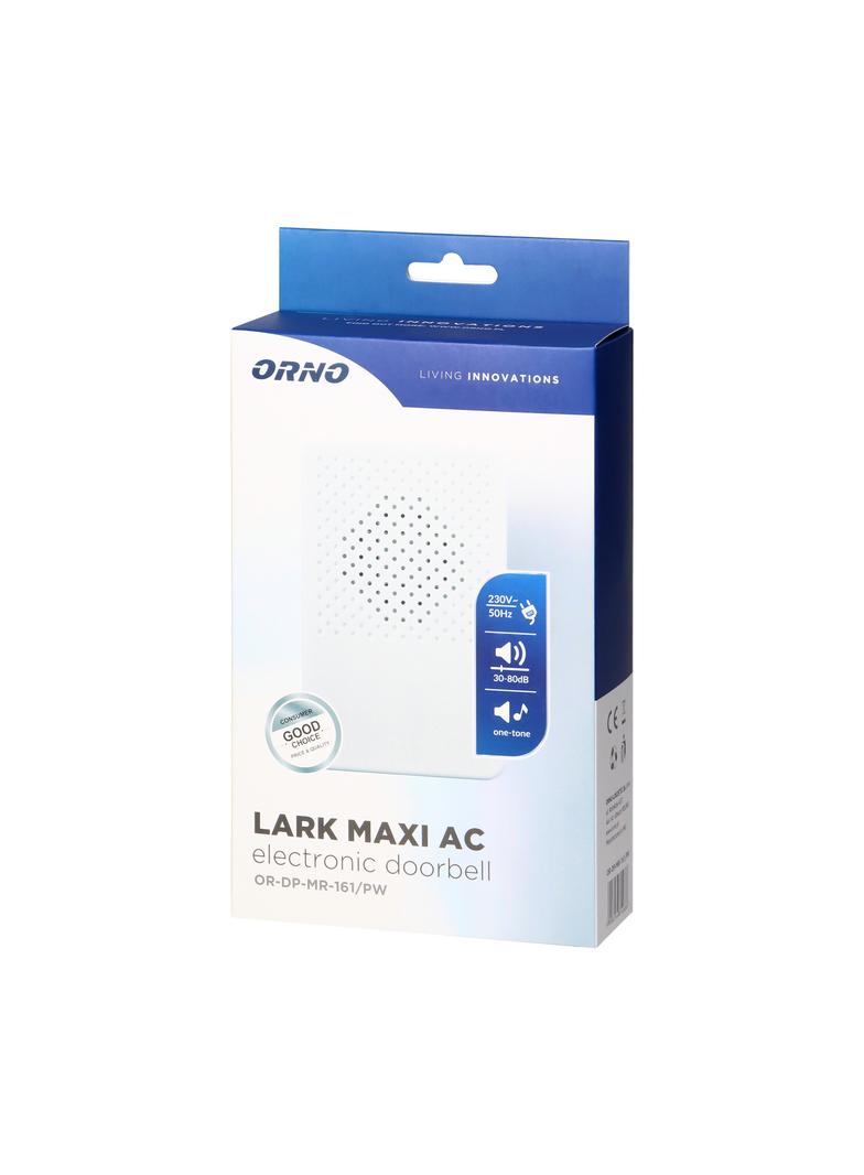 Dzwonek elektroniczny jednotonowy LARK MAXI AC, 230V, śnieżno biały OR-DP-MR-161/PW ORNO